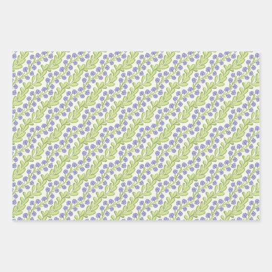 ライラックパープルの花 春の花柄 ラッピングペーパーシート (正面3)