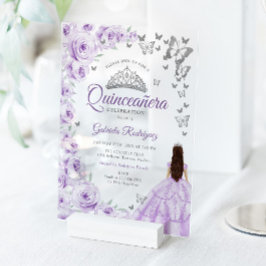 ライラックパープルシルバーフラワー quinceanera アクリル招待状