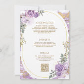 ライラックパープル フローラル ゴールド マーブル オールインワン ウェディング 招待状 (裏面)