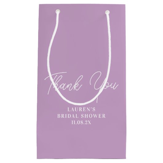 ライラックパープル ミニマル ブライダルシャワー 感謝 スモールペーパーバッグ (正面)