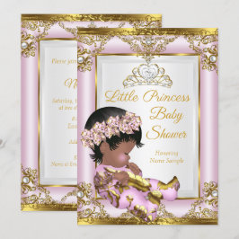 ライラックピンクゴールドプリンセスベイビーシャワーエスニック 招待状