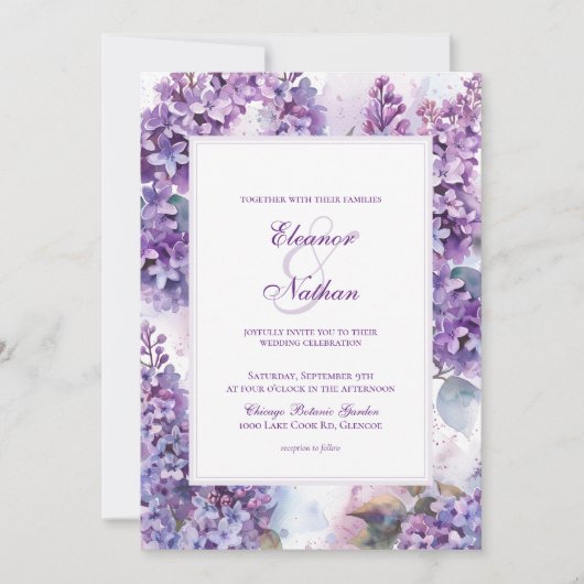 ライラックフローラフレーム春サマー結婚ズ 招待状 (正面)