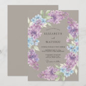 ライラックブルーの花冠の結婚式 招待状 (正面/裏面)
