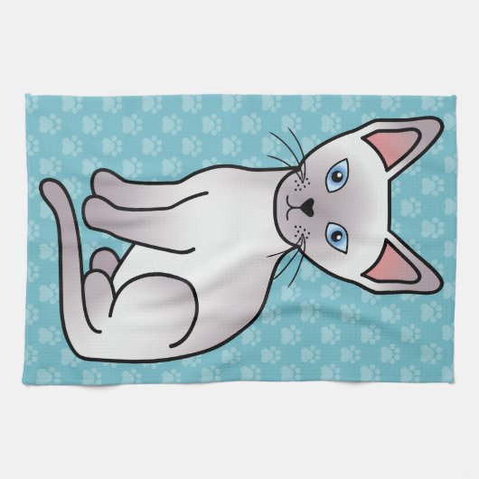ライラックポイントシャム猫のキャラクターデザイン キッチンタオル (横)