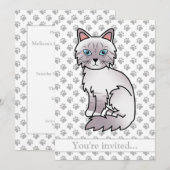 ライラックポイントタビーバーマン猫の誕生日パーティー 招待状 (正面/裏面)