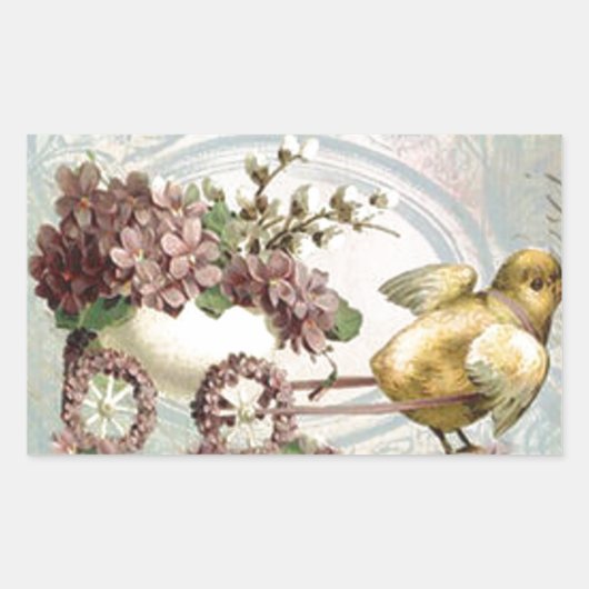 ライラック満載のイースターシックカート 長方形シール (正面)