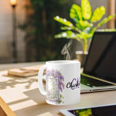 ライラック窓の花ラベンダーモノグラム コーヒーマグカップ