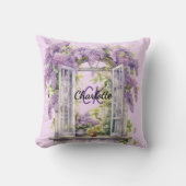 ライラック窓花ピンク・モノグラム クッション (正面)