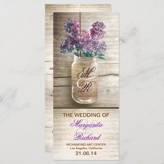 ライラック素朴な結婚式のプログラムとメイスンジャー プログラム (正面/裏面)