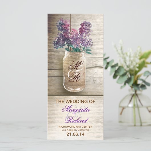 ライラック素朴な結婚式のプログラムとメイスンジャー プログラム