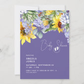 ライラック＆ひまわり 花のベビーシャワー 招待状 (正面)
