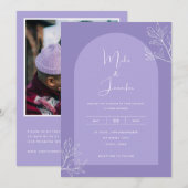 ライラック アーチ ボタニカル ラベンダー ボーホー QR コード モダン 招待状 (正面/裏面)