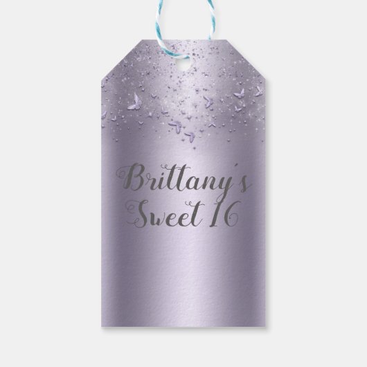 ライラック シマー フラッター バタフライ スウィート16 パーティー ギフトタグ (裏面)