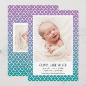 ライラック ティール グラデーション クワトロフォイル 誕生発表 案内状 (正面/裏面)