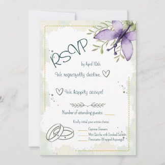 ライラック バタフライ ウォーターカラー RSVP カード