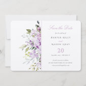 ライラック パステル フラワル セーブ・ザ・デート インビテーション カード (正面)