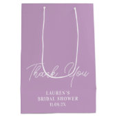 ライラック パープル ミニマリスト ブライダル シャワー サンクス ミディアムペーパーバッグ (裏面)