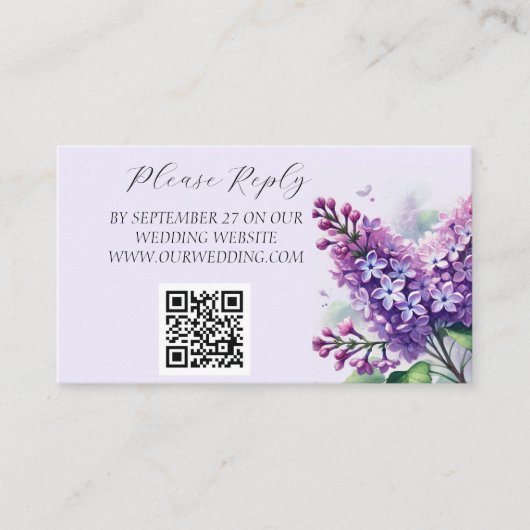 ライラック パープル 水彩 花 結婚式 エンクロージャーカード (正面)