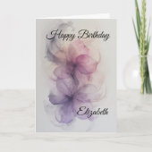 ライラック、ピンク、グレーのかわいい花模様 カード (正面)
