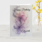 ライラック、ピンク、グレーの花模様 カード (黄色い花)