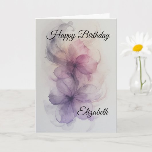 ライラック、ピンク、グレーの花模様 カード (小さな植物)
