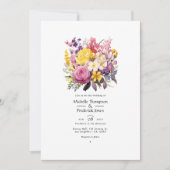 ライラック、ブッシュピンク、ヴィンテージイエローのウェディング 招待状 (正面)