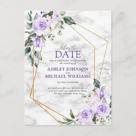 ライラック ラベンダー ゴールド ジオメトリック デレイ ザ デート 案内ポストカード