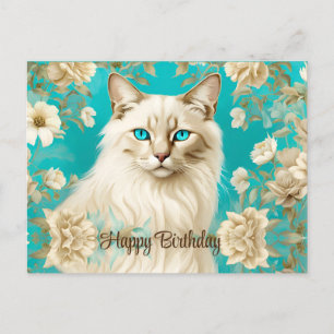 ライラック リンクス ポイント シャム猫の肖像画 アート 誕生日 ポストカード