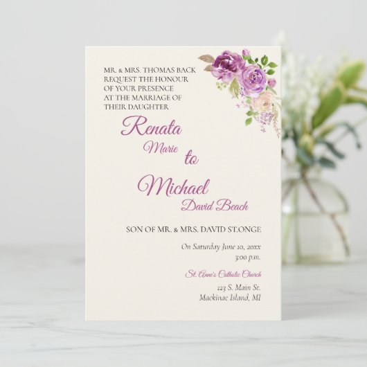 ライラック ローズ ウェディング インビテーション (スタンド正面)