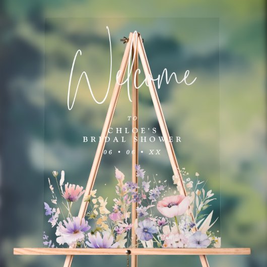 ライラック ワイルド フラワーズ ブライダル シャワー ウェルカム アクリルサイン (ニュートラル)