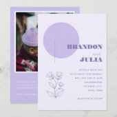 ライラック 幾何学 モダン ミニマリスト ボタニカル プラント 招待状 (正面/裏面)