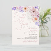 ライラパープルブライトカラフルフラワーズブライダルシャワー 招待状 (スタンド正面)