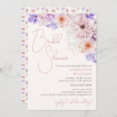 ライラパープルブライトカラフルフラワーズブライダルシャワー 招待状 (正面/裏面)