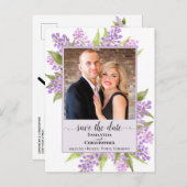 ライラ素朴ックス結婚式の日付を保存フォトラベンダー 案内ポストカード (正面/裏面)