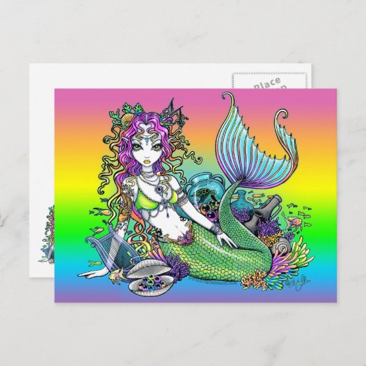 「ライラ」レインボーシースケープ人魚はがき ポストカード (正面/裏面)