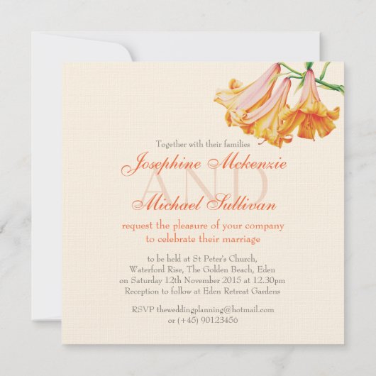 ライリーのフラワー絵画アートのスクエア結婚式の招待 招待状 (裏面)