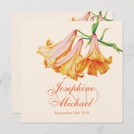 ライリーのフラワー絵画アートのスクエア結婚式の招待 招待状 (正面/裏面)