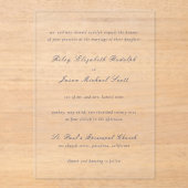 ライリーネイビーブルーエレガントな結婚式 アクリル招待状 (正面)