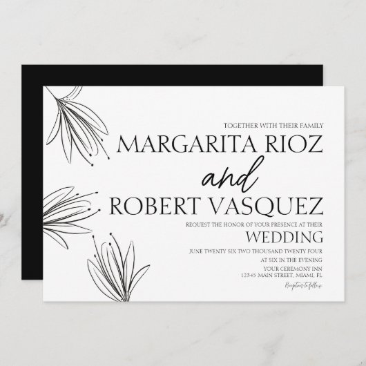 ライリー手描きエレガントスクリプ結婚ト 招待状 (正面/裏面)