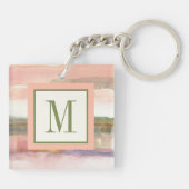 ラインおよび色の金ゴールドの穀物のモノグラム|の影響 キーホルダー (裏面)