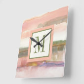 ラインおよび色の金ゴールドの穀物のモノグラム|の影響 スクエア壁時計 (傾斜)