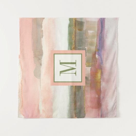 ラインおよび色の金ゴールドの穀物のモノグラム|の影響 タペストリー (正面)