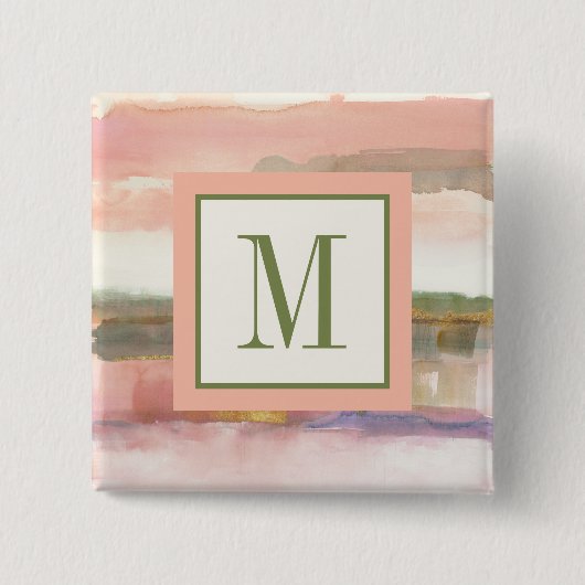 ラインおよび色の金ゴールドの穀物のモノグラム|の影響 缶バッジ (正面)