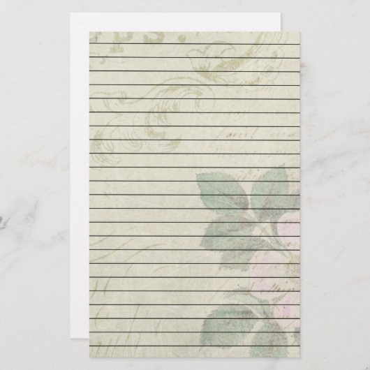 ラインが付いている動揺してなヴィンテージのピンクの花 便箋 (正面/裏面)