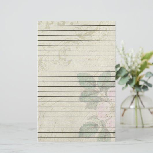 ラインが付いている動揺してなヴィンテージのピンクの花 便箋 (スタンド正面)