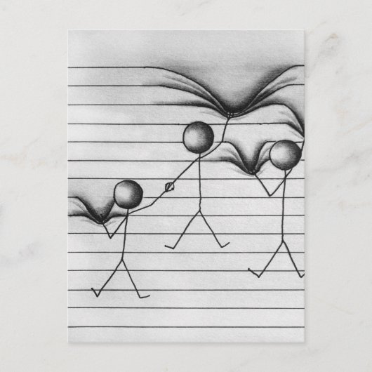 ラインでつるすことの棒の姿のスケッチ ポストカード (正面)