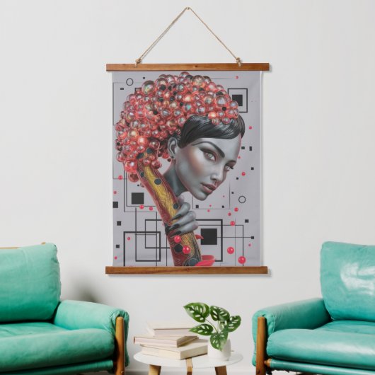 ラインのエレガンス：女性の側面の3D深さ教授 吊り下げ型タペストリー (リビング)