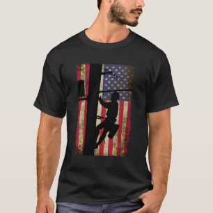 ラインアメリカ国旗の電気ケーブルライン Tシャツ