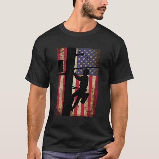 ラインアメリカ国旗の電気ケーブルライン Tシャツ (正面)