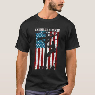 ラインアメリカ国旗の電気ケーブル愛国線 Tシャツ